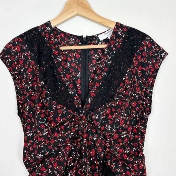 Thakoon Collective Paisley Tie Front Midi Dress Black and Red Floral - Picture 4 of 12